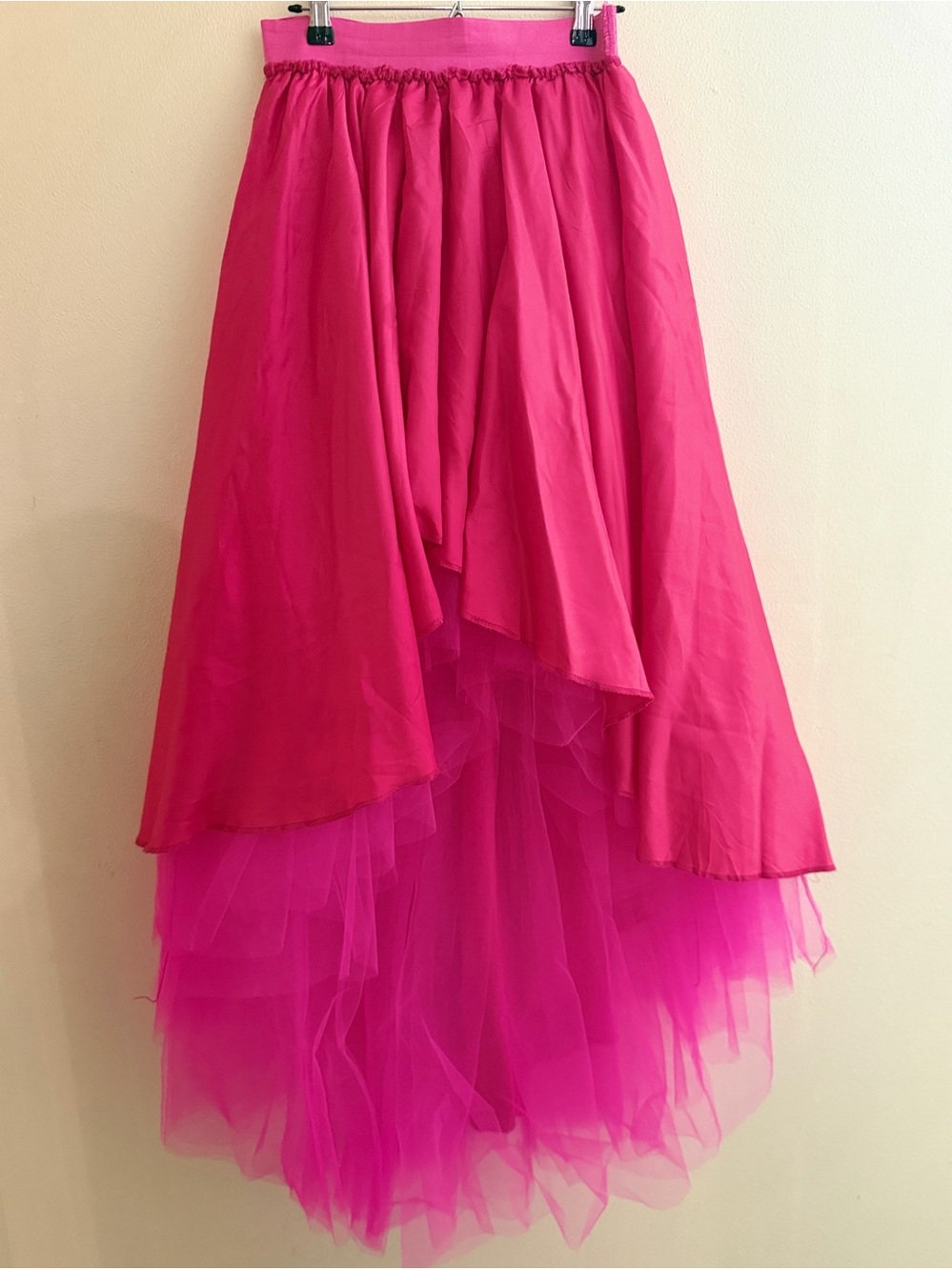 Bright Pink Layered Tulle High-Low Skirt